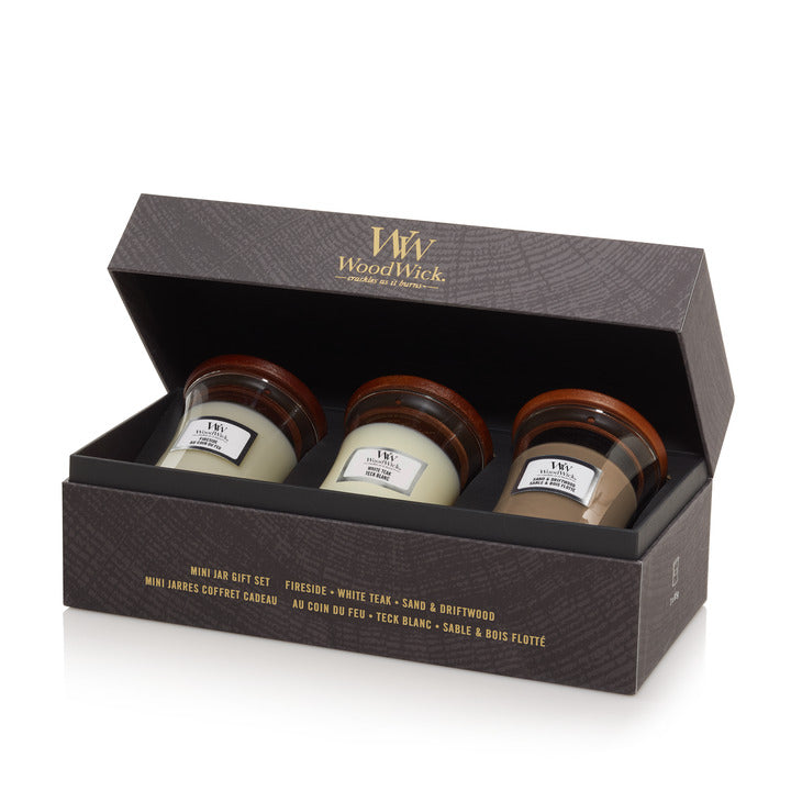 Deluxe Cadeauset – 3x Mini Geurkaarsen - Houtig